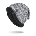 Winter knitted beanie in grey melange yarn with warm fleece lining and black humor label - Gray