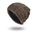 Gorro de punto marrón para hombre con forro polar cálido y diseño de punto trenzado - Caqui