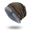 Bonnet en maille marron avec doublure polaire chaude et étiquette tissée - Kaki