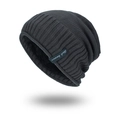 Gorro de punto gris oscuro para hombre con forro polar y etiqueta decorativa - Gris