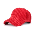 Classic red corduroy baseball cap with vertical striped texture and curved brim - Red
