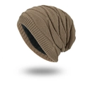 Winter khaki knitted beanie for men with warm fleece lining and spiral knit texture - Khaki