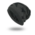 Men's winter knit beanie in dark grey with star pattern and warm fleece lining - Gray