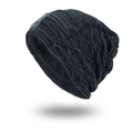 Gorro de punto de invierno forrado de felpa gris oscuro con diseño de rombos - Negro