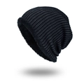Winter thermal black knitted beanie hat with fleece lining and vertical ribbed texture - Black