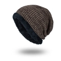Winter slouchy beanie for men featuring mixed brown knit with thick black fleece lining - Khaki