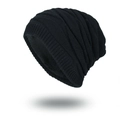 Mens winter black knitted beanie with warm fleece lining and diamond wave texture - Black