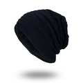 Classic black knitted beanie with thick faux fleece lining for winter warmth outdoors - Black