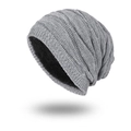 Men's grey knit beanie with warm fleece lining and textured diamond rib pattern - Gray