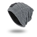 Gorro de punto gris para hombre con forro polar negro cálido y parche decorativo - Gris