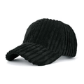 Classic black corduroy baseball cap with striped texture for outdoor sun protection - Black