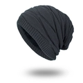 Dark grey knitted beanie with warm fleece lining and stylish wave pattern texture - Gray