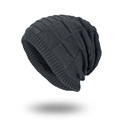Men's dark grey knit beanie featuring a square weave pattern and warm fleece lining - Gray
