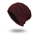 Deep red slouchy knit beanie with black heathered yarn and warm fleece lining for winter - Burgundy
