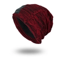Gorro de punto para hombre en mezcla rojo y negro con forro polar cálido invierno - Burdeos