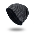 Dark grey knitted beanie with warm fleece lining and textured waffle knit pattern - Gray