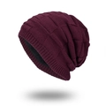 Gorro de punto de invierno burdeos con forro polar cálido y textura de cuadros - Burdeos