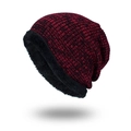 Winter knitted beanie in burgundy and black mix yarn with thick fleece lining inside - Burgundy