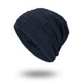 Gorro de punto azul marino de invierno con forro polar cálido y diseño de cuadros - Azul marino
