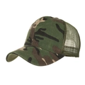 Détail d'une casquette trucker camouflage avec filet respirant vert olive et visière courbée - Vert Armée