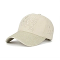 Berretto da baseball in cotone beige con ricamo a drago e visiera dorata glitterata - Beige