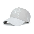 Berretto in cotone grigio chiaro con ricamo drago e visiera glitterata argento - Grigio