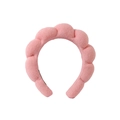Pink puffy cloud sponge headband with plush terry fabric for skincare and makeup - Light Watermelon Red