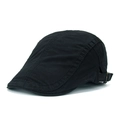 Gorra plana negra de lona de algodón para hombre con hebilla metálica ajustable y costuras - Negro