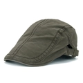 Men's dark olive green cotton flat cap with adjustable metal buckle and twill texture - Army Green