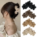 Matte floral claw clips set in black, coffee, khaki, and cream colors for women - Matte Triple Flower Style / Set in OPP Bag / Set of 4 / Multicolor Combo