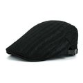 Men's black cable knit beret cap featuring an adjustable leather strap and silver buckle - Black