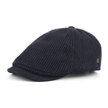 Classic dark blue corduroy newsboy cap with vertical stripes and a gold metal side buckle - Navy Blue