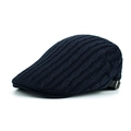 Men's navy blue cable knit newsboy cap with adjustable back silver buckle - Navy Blue