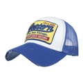 Casquette trucker bleue en coton lavé avec broderie vintage et filet blanc au dos - Bleu
