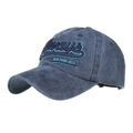 Casquette de baseball en coton bleu délavé avec broderie Ways New York City et visière - Bleu Marine