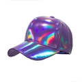 Vue détaillée de la casquette de baseball laser holographique en similicuir violet - Réglable / Violet
