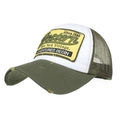 Vintage army green and white mesh trucker cap with distressed brim and yellow embroidery - Army Green