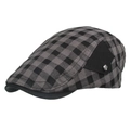 Classic newsboy cap featuring black and grey plaid patterns with a side metal buckle - Gray