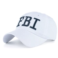 Cappellino da baseball bianco con ricamo FBI blu navy, stile classico a 6 pannelli - Stile Lettera FBI (B049) / Bianco