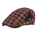 Vintage brown and black checkered ivy cap with side canvas panel and metal button detail - Coffee