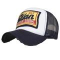 Casquette trucker bleu marine et blanche avec broderie vintage et visière usée - Bleu Marine
