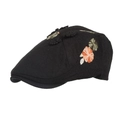 Berretto piatto vintage nero con ricami floreali colorati e tessuto strutturato - Nero