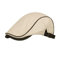 Vintage beige cotton linen flat cap with brown trim and adjustable metal buckle - Beige