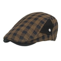 Béret rétro à carreaux marron et bleu marine avec détail métallique sur le côté droit - Khaki