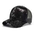 Gorra de béisbol con lentejuelas negras para mujer con malla trasera transpirable - Negro