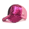 Deep pink sequin trucker baseball cap with breathable mesh back for women - Rose Red