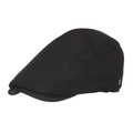Classic black herringbone newsboy cap with a silver vintage metal logo plate - Black