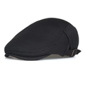 Men's breathable black mesh newsboy cap with adjustable buckle side view - Black