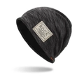 Gorro de punto de doble capa en gris oscuro jaspeado con parche ROCK y etiqueta SPORT naranja - Negro
