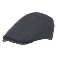 Dark grey herringbone newsboy cap for men with striped texture and side metal logo - Dark Gray